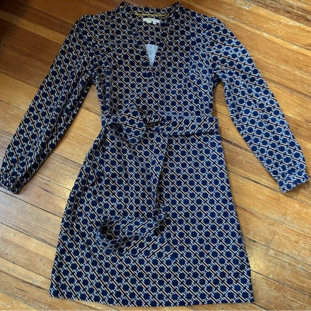Women’s Boden Cotton Long Sleeve Side Zip Geo Print, Size US 10R